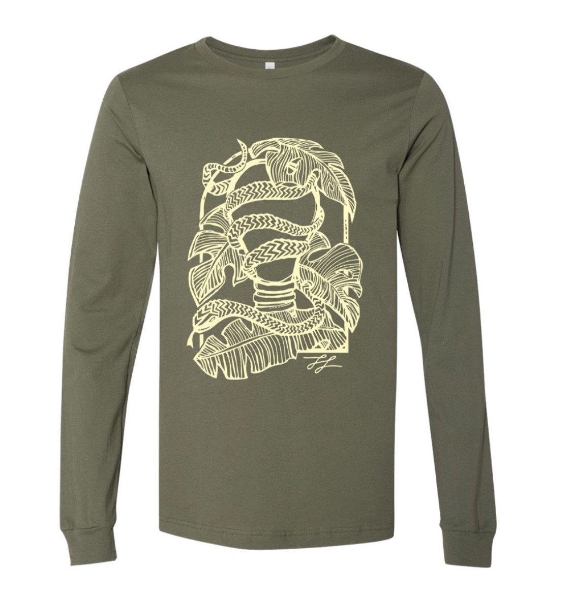 Monstera Bulb Serpent Long Sleeve T, Olive