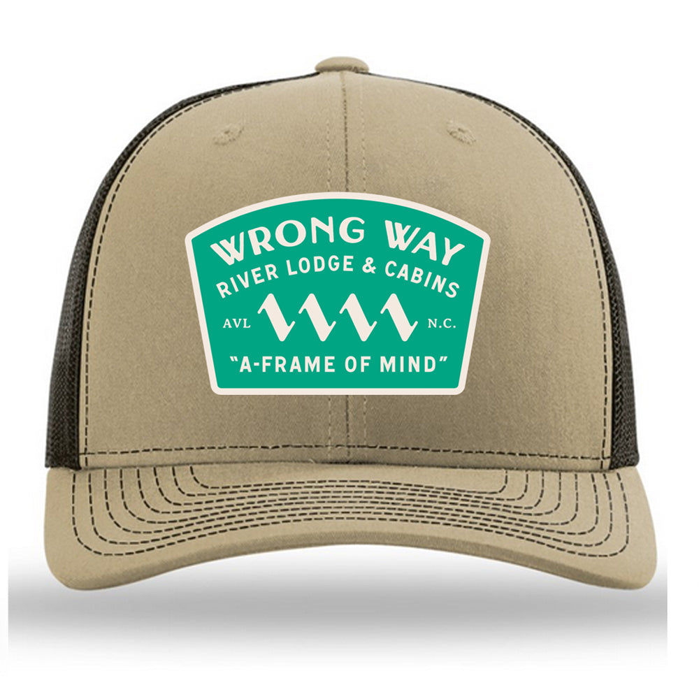 Wrong Way Campground Trucker Hat - Khaki/Coffee