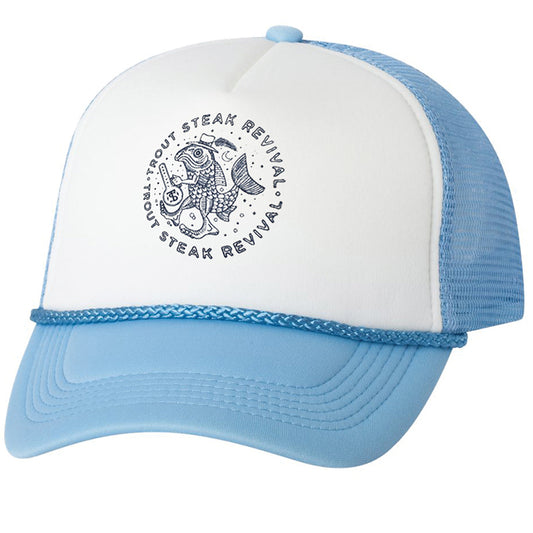 Trout Steak Revival Light Blue Foam Front Trucker Hat
