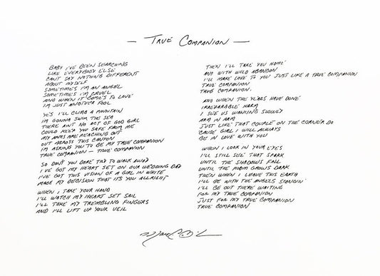 True Companion Handwritten Lyrics Poster