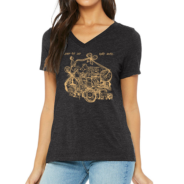 Women's Jump For Joy V-neck, dark grey heather
