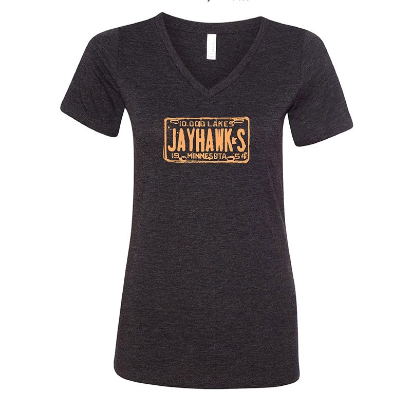 Women's License Plate V-Neck, Charcoal Black Tri-Blend