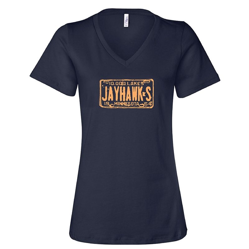 Women's License Plate V-Neck, Navy