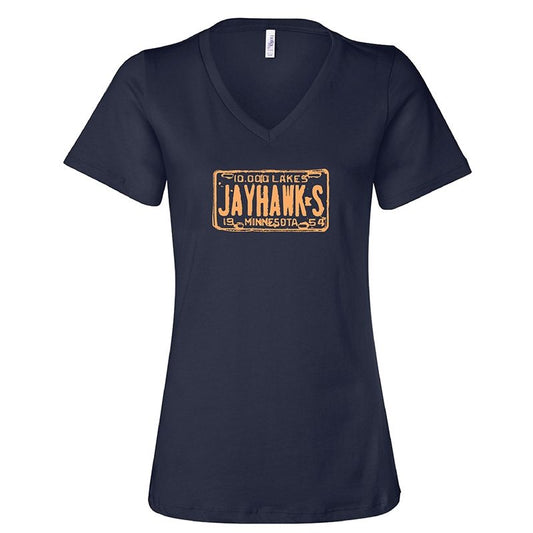 Women's License Plate V-Neck, Navy