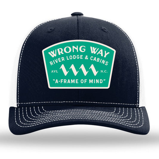 Wrong Way Campground Trucker Hat - Navy/White